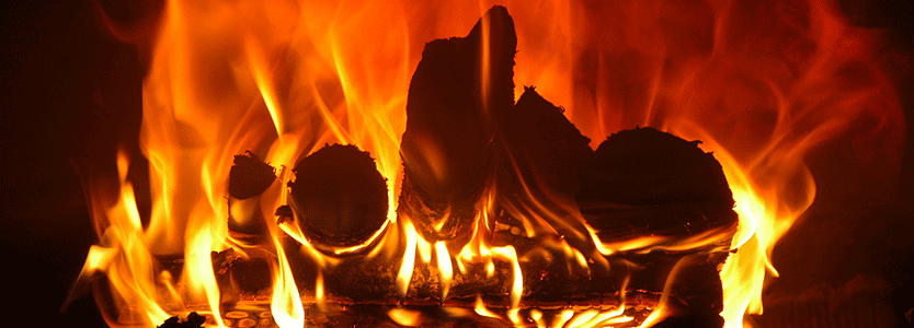 slideshow of firewood stacks and fireplaces with burning logs 